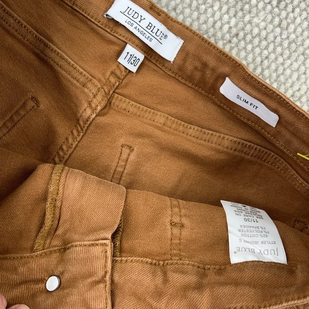 Judy Blue Jeans Women 11 30 Slim Fit Carpenter Brown Denim Straight Work Wear B5